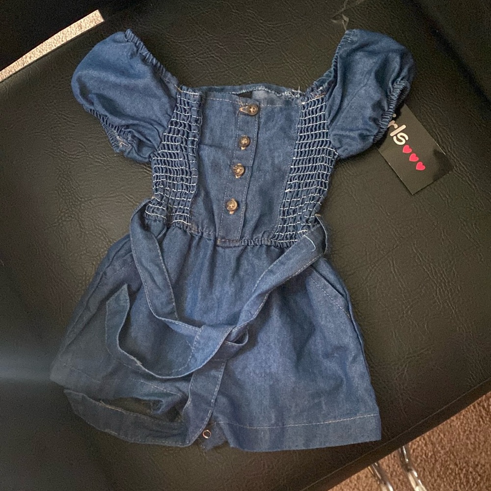 Toddler Girl Blue Denim Romper with Belt, Size 24M